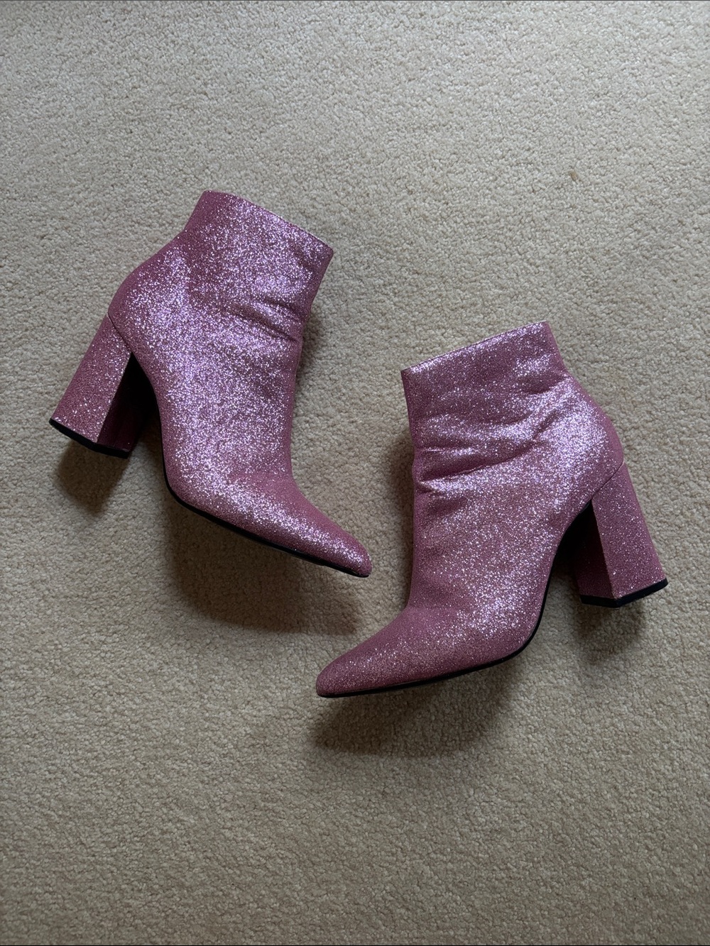Public Desire Pink Glitter Block Heel Ankle Boots